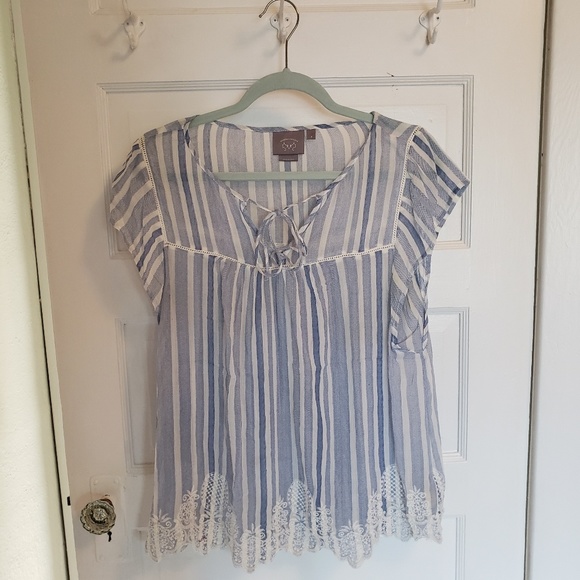 Anthropologie Tops - Anthropologie White and Blue Striped Top